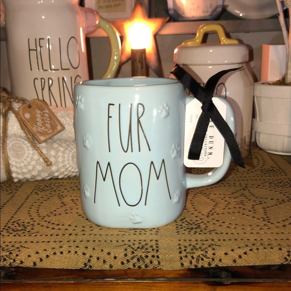 Rae Dunn FUR MOM Mug Light Blue/Raised Paw Prints - Picture 1 of 10